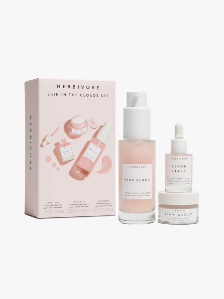 Herbivore Botanicals Skin in the Clouds Set in branded components on a light gray background